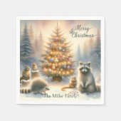 Personalisierte frohe Weihnachtswaldfarbe, Serviette (Vorderseite)