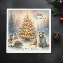 Personalisierte frohe Weihnachtswaldfarbe, Serviette