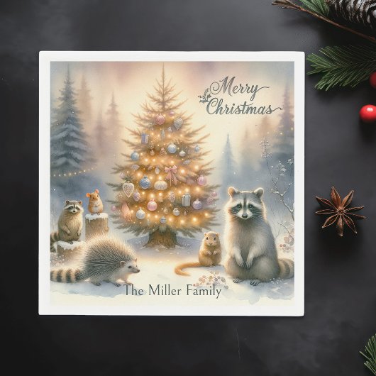 Personalisierte frohe Weihnachtswaldfarbe, Serviette