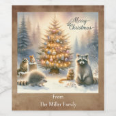 Personalisierte frohe Weihnachtswaldfarbe, Weinetikett (Einzelnes Label)