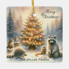 Personalisierte frohe Weihnachtswildlandtiere Keramikornament