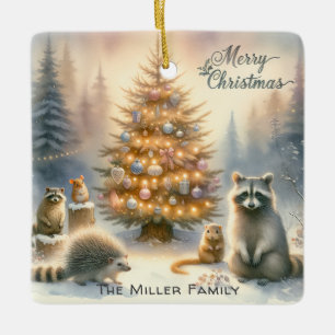 Personalisierte frohe Weihnachtswildlandtiere Keramikornament