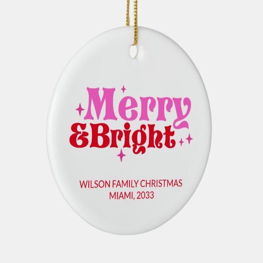 Personalisierte Fröhlichkeit & Helle Rosa & Rote W Keramik Ornament (Rechts)