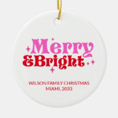 Personalisierte Fröhlichkeit & Helle Rosa & Rote W Keramik Ornament (Vorne)