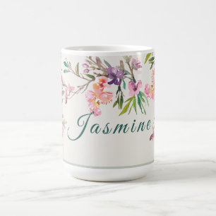 Personalisierte Frühlingsblumen-Aquarell-Botanik Kaffeetasse