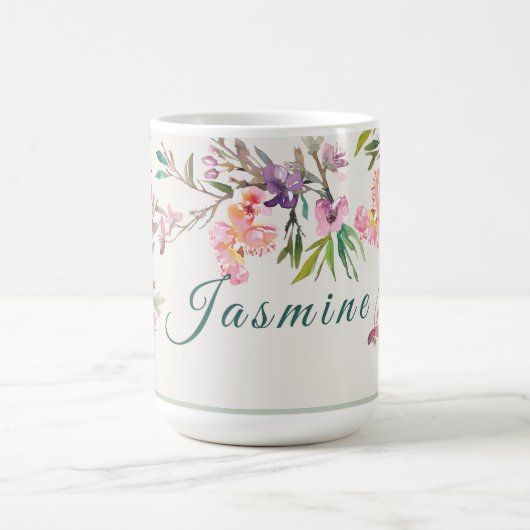 Personalisierte Frühlingsblumen-Aquarell-Botanik Kaffeetasse (Mittel)