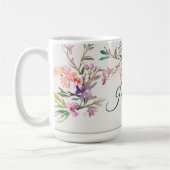 Personalisierte Frühlingsblumen-Aquarell-Botanik Kaffeetasse (Links)