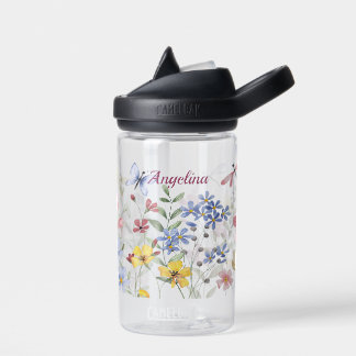 Personalisierte Frühlingsblumen und Schmetterlinge Trinkflasche