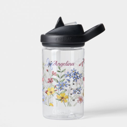 Personalisierte Frühlingsblumen und Schmetterlinge Trinkflasche (Links)