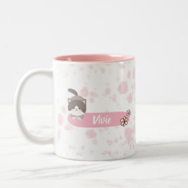 Personalisierte Frühlingskatze Zweifarbige Tasse