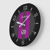 Personalisierte Fuchsia-Racing-Streifen Große Wanduhr (Winkel)