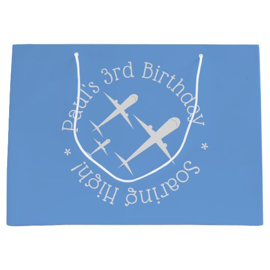 Personalisierte Fun-Flugzeuge auf blau, steil anst Große Geschenktüte (Vorderseite)
