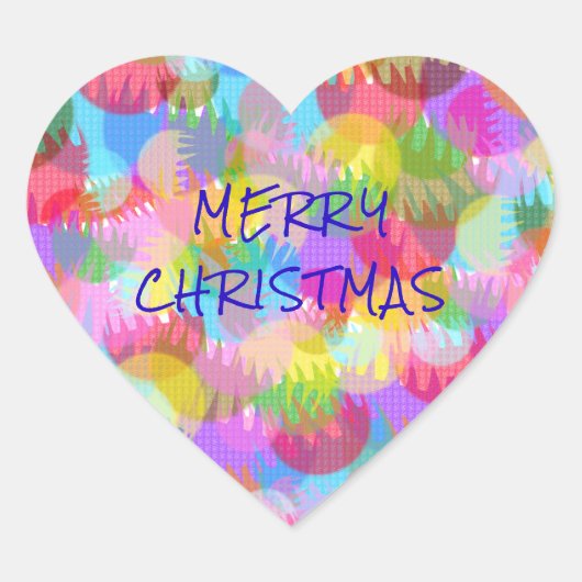 PERSONALISIERTE FUNKELND FARBIGE MERRY CHRISTMAS Herz-Aufkleber (Vorderseite)