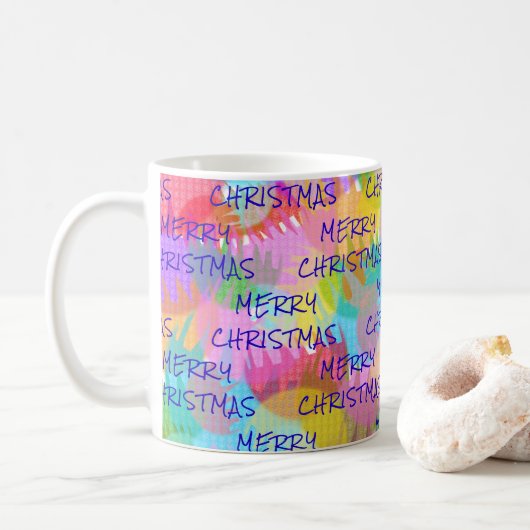 PERSONALISIERTE FUNKELND FARBIGE MERRY CHRISTMAS KAFFEETASSE (Mit Donut)