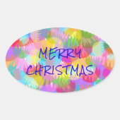 PERSONALISIERTE FUNKELND FARBIGE MERRY CHRISTMAS OVALER AUFKLEBER (Vorderseite)