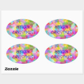 PERSONALISIERTE FUNKELND FARBIGE MERRY CHRISTMAS OVALER AUFKLEBER (Blatt)