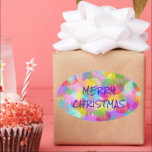 PERSONALISIERTE FUNKELND FARBIGE MERRY CHRISTMAS OVALER AUFKLEBER<br><div class="desc">Funkelnd und glänzende " MERRY CHRISTMAS " Designvorlage zum Feiern von Xmas . Es ist hübsch und elegant mit schönen Mix-Farben und digitaler Malkunst. Sie können diese Vorlage PERSONALISIEREN, indem Sie auf die Schaltfläche (Personalisieren Sie diese Vorlage) klicken, um den Text direkt in die Steckplätze zu ändern oder zu löschen....</div>