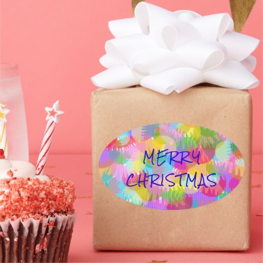 PERSONALISIERTE FUNKELND FARBIGE MERRY CHRISTMAS OVALER AUFKLEBER (Party)