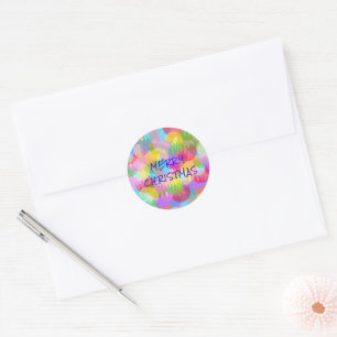 PERSONALISIERTE FUNKELND FARBIGE MERRY CHRISTMAS RUNDER AUFKLEBER