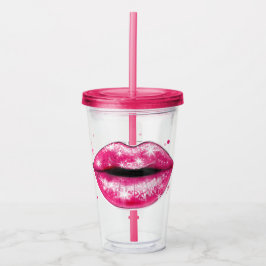 Personalisierte Funkelnd Rosa Liebe Lippen Akrylku Acryltrinkbecher