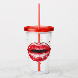Personalisierte Funkelnd Rote Liebe Lippen Acrylic Acryltrinkbecher