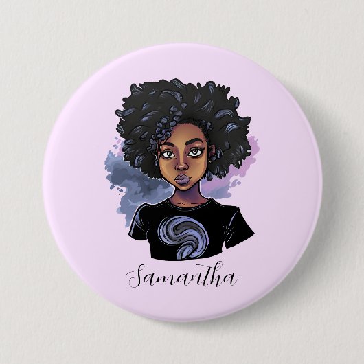Personalisierte funkelnde afroamerikanische Frau Button (Vorderseite)