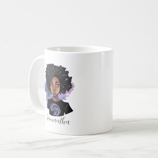 Personalisierte funkelnde afroamerikanische Frau Kaffeetasse (Vorderseite Links)