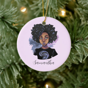 Personalisierte funkelnde afroamerikanische Frau Keramik Ornament
