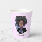 Personalisierte funkelnde afroamerikanische Frau Pappbecher (Rückseite)