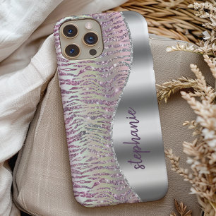 Personalisierte funkelnde rosa Diamant-Tigerstreif Case-Mate iPhone Hülle