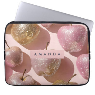 Personalisierte funkelnde rosa und goldene Apfel P Laptopschutzhülle