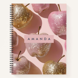 Personalisierte funkelnde rosa und goldene Apfel P Notizblock