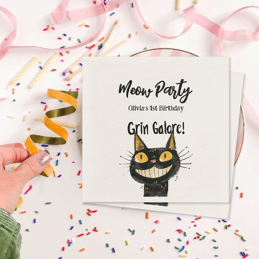 Personalisierte Funny Black Kitty Geburtstagsparty Serviette