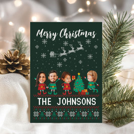Personalisierte Funny Face Foto Christmas Elf Fami Feiertagskarte