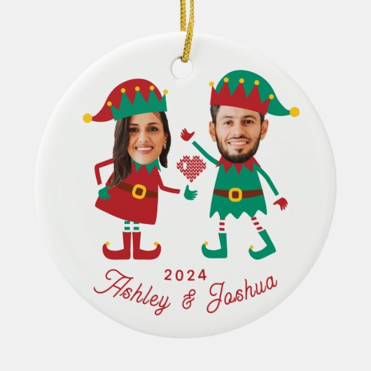 Personalisierte Funny Face Foto Christmas Elf Fami Keramik Ornament (Vorne)