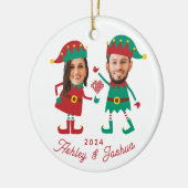 Personalisierte Funny Face Foto Christmas Elf Fami Keramik Ornament (Links)