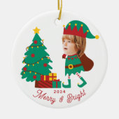 Personalisierte Funny Face Foto Christmas Elf Fami Keramik Ornament (Vorne)