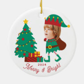 Personalisierte Funny Face Foto Christmas Elf Fami Keramik Ornament (Hinten)