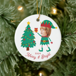 Personalisierte Funny Face Foto Christmas Elf Fami Keramik Ornament