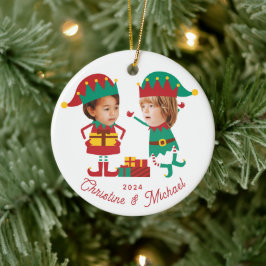 Personalisierte Funny Face Foto Christmas Elf Fami Keramik Ornament