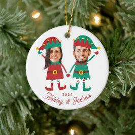 Personalisierte Funny Face Foto Christmas Elf Fami Keramik Ornament