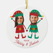 Personalisierte Funny Face Foto Christmas Elf Fami Keramik Ornament (Vorne)