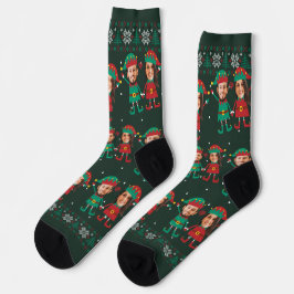 Personalisierte Funny Face Foto Christmas Elf Fami Socken
