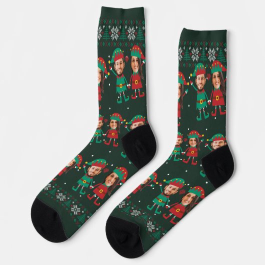 Personalisierte Funny Face Foto Christmas Elf Fami Socken (Linkes Detail)