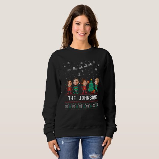 Personalisierte Funny Face Foto Christmas Elf Fami Sweatshirt (Vorne ganz)