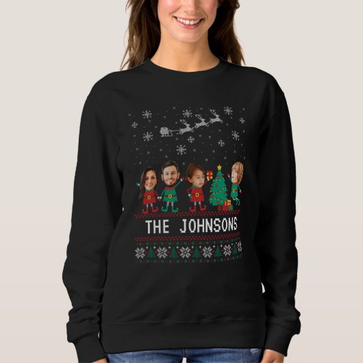 Personalisierte Funny Face Foto Christmas Elf Fami Sweatshirt (Vorderseite)