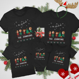 Personalisierte Funny Face Foto Christmas Elf Fami T-Shirt