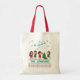 Personalisierte Funny Face Foto Christmas Elf Fami Tragetasche