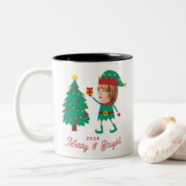Personalisierte Funny Face Foto Christmas Elf Fami Zweifarbige Tasse