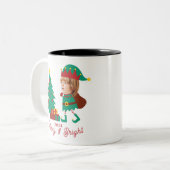 Personalisierte Funny Face Foto Christmas Elf Fami Zweifarbige Tasse (Vorderseite Links)